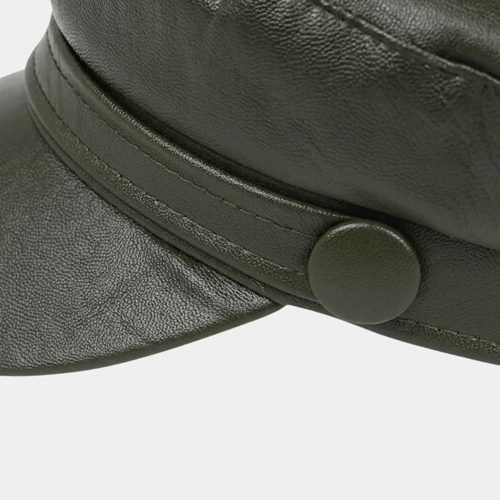 Béret casquette kaki foncé en cuir