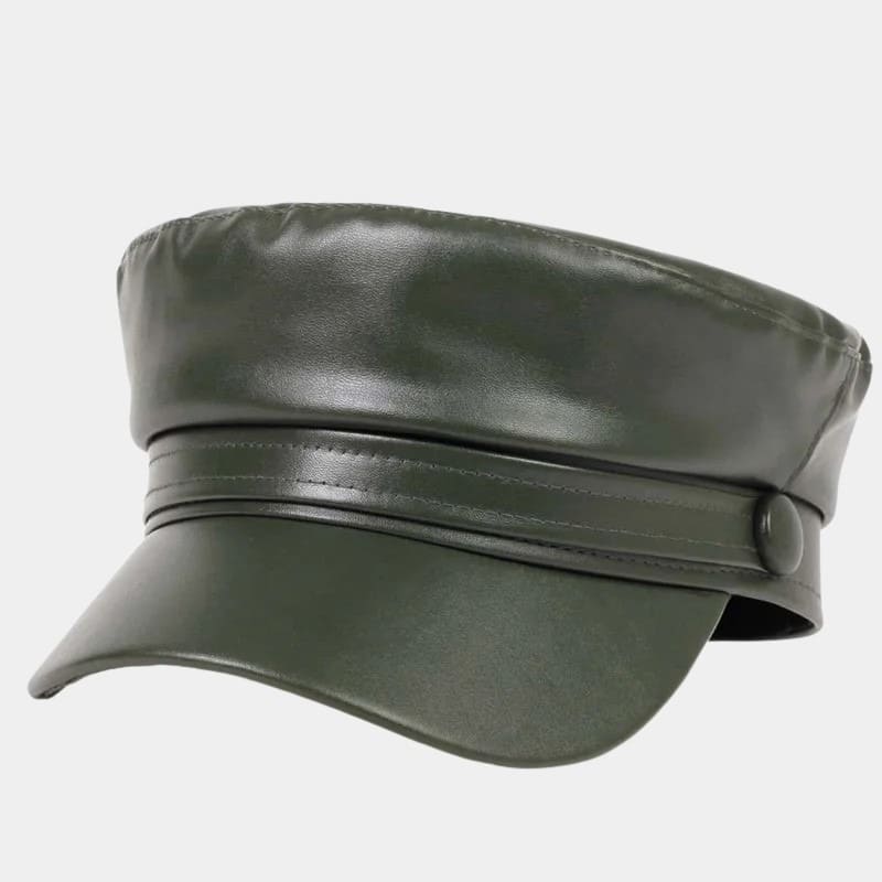 Béret casquette kaki foncé en cuir