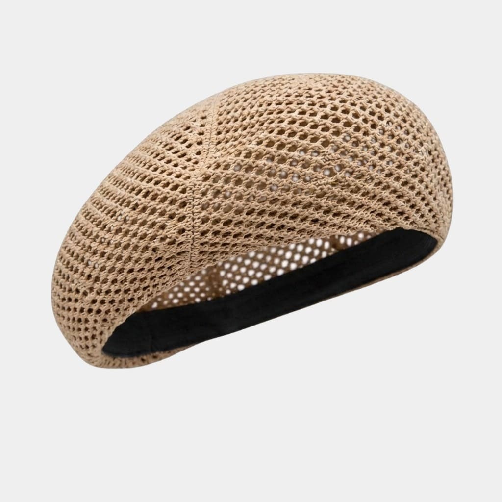Béret en maille ajourée beige sable