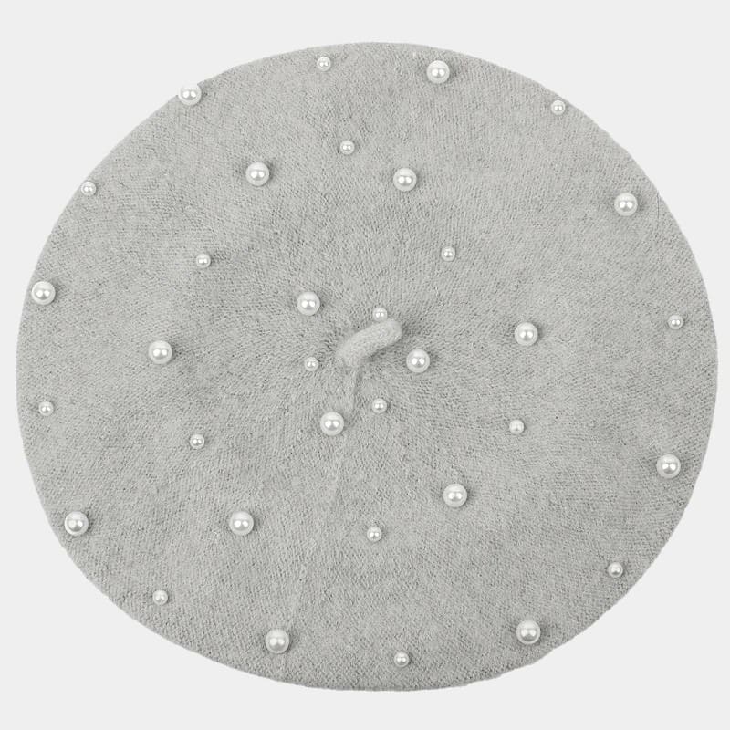 Béret avec perles en laine gris