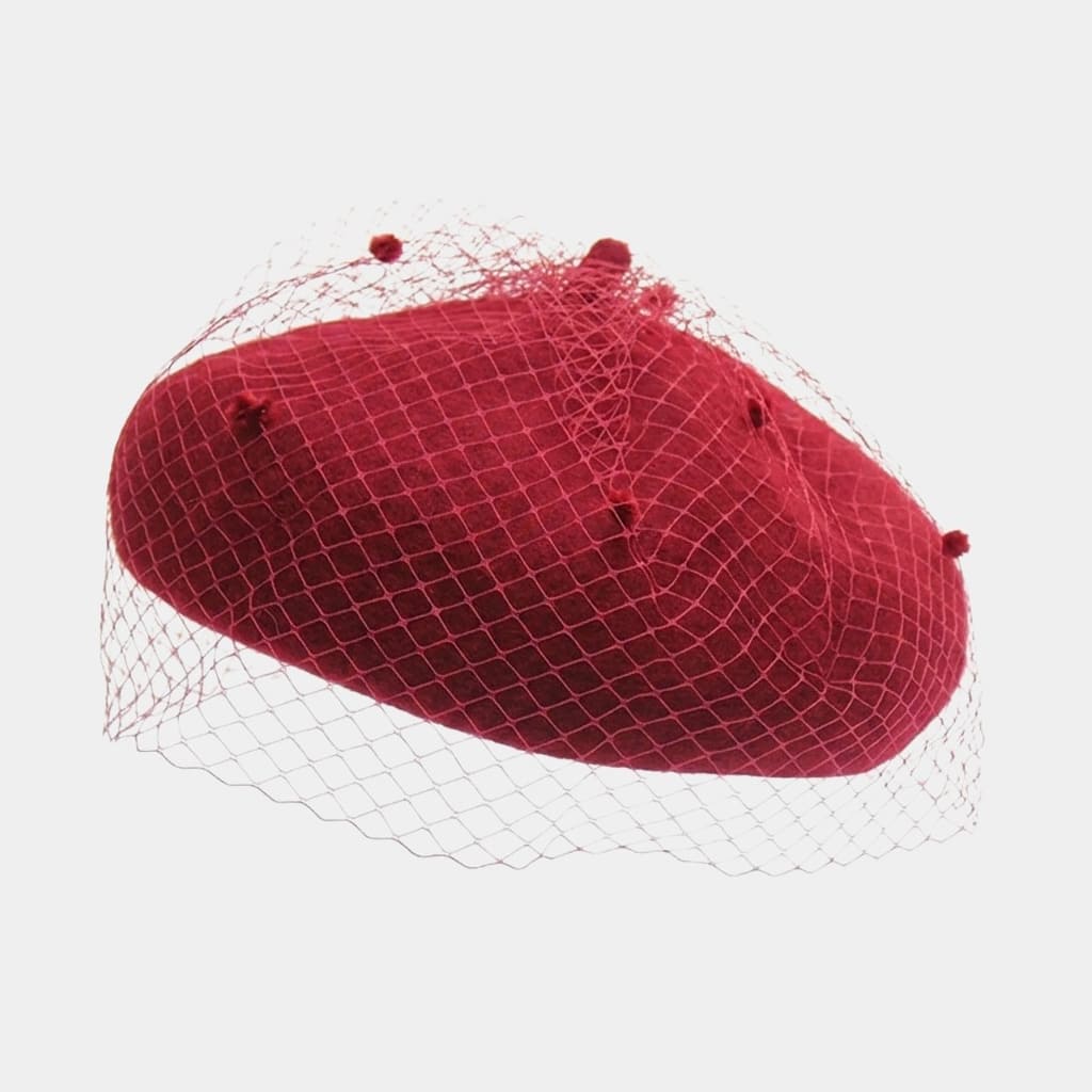 Béret voilette bordeaux en laine