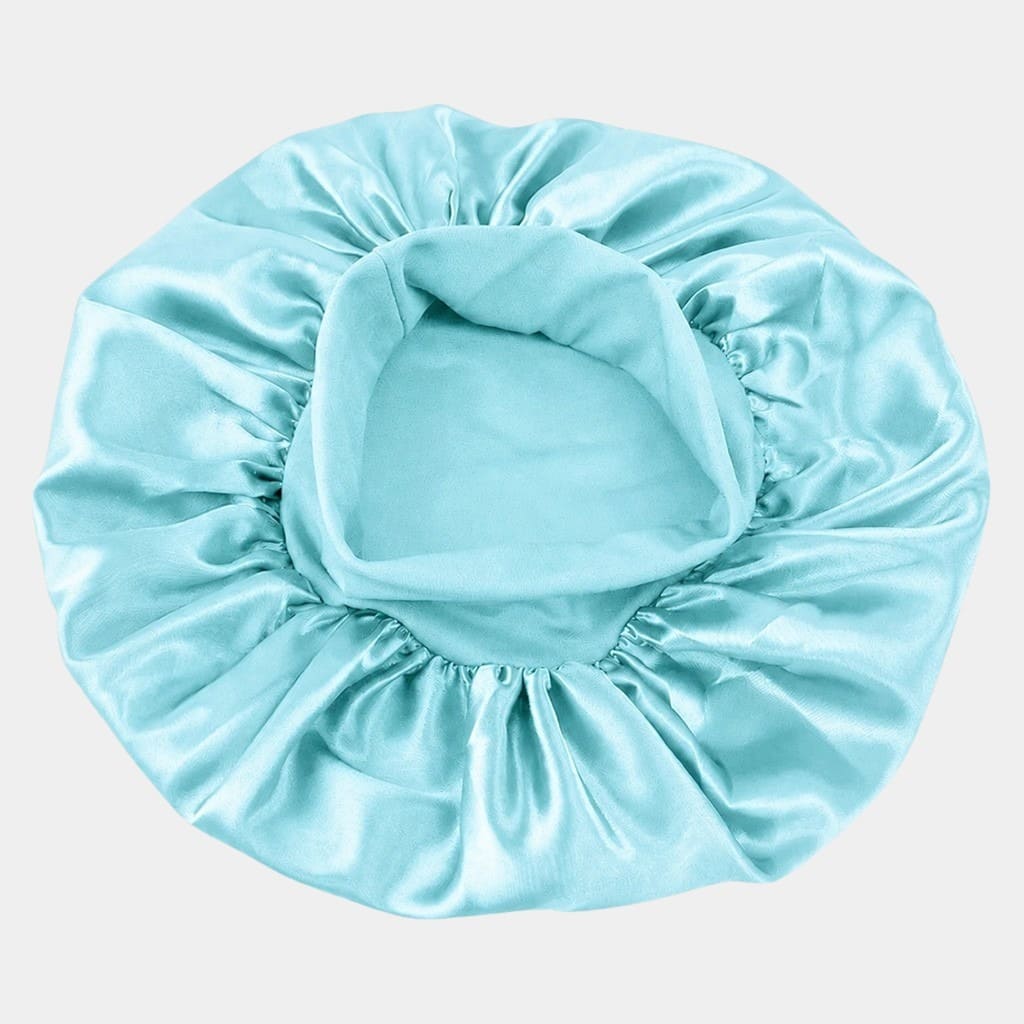 Bonnet de nuit en satin bleu aqua avec bandeau