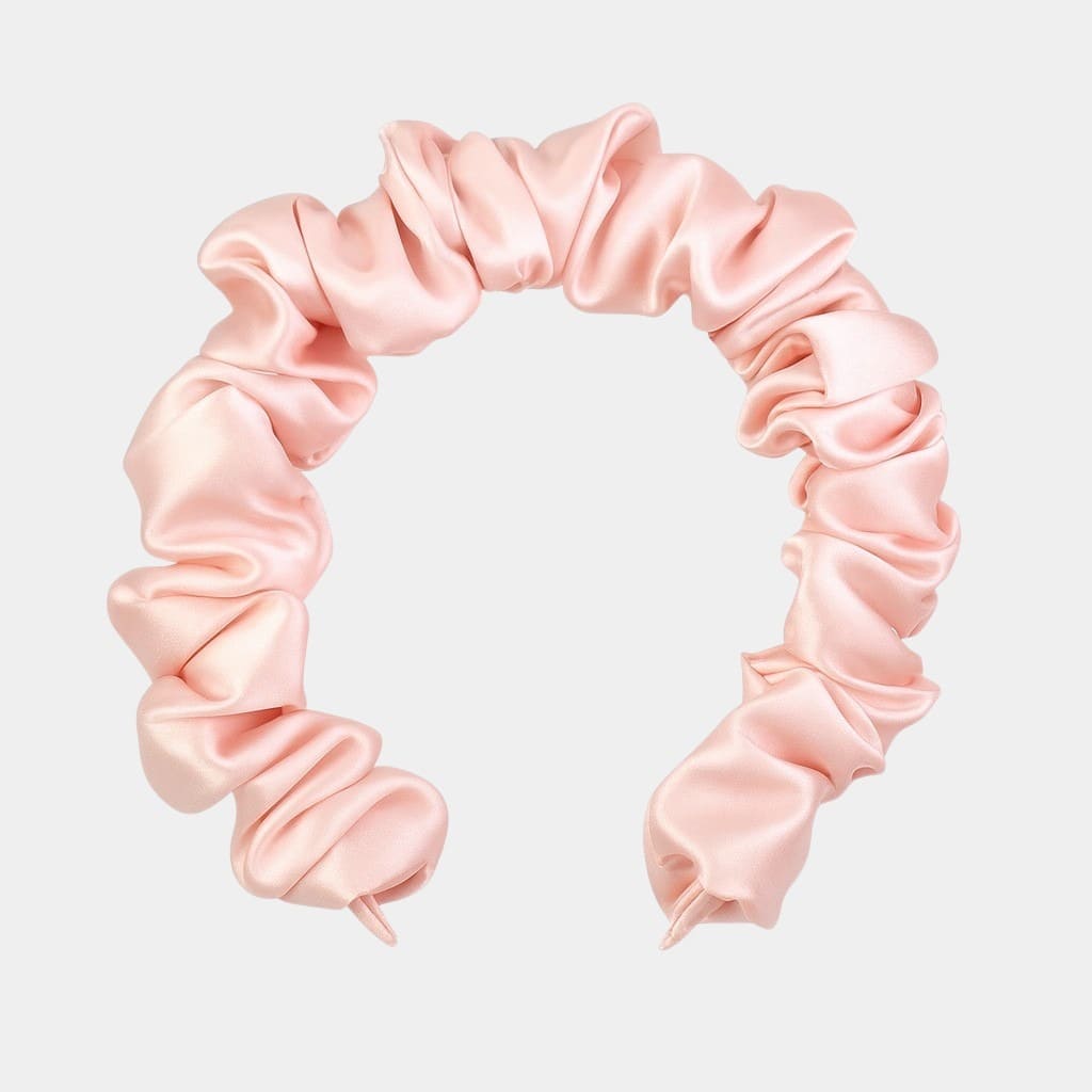 Serre-tête plissé rose clair en soie