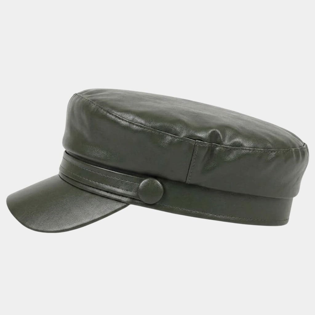 Béret casquette kaki foncé en cuir