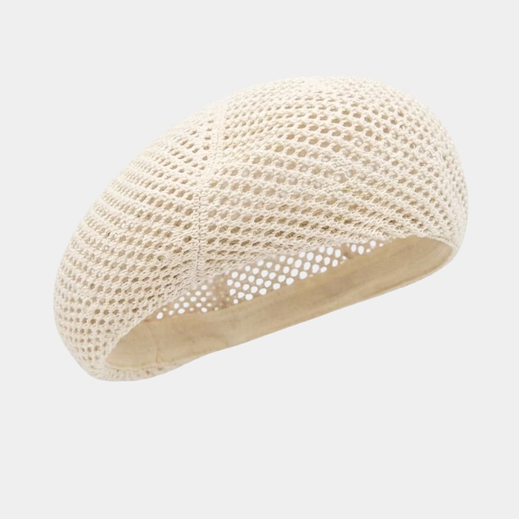 Béret en maille ajourée écru