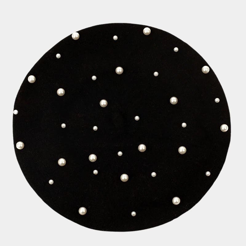 Béret avec perles en laine noir