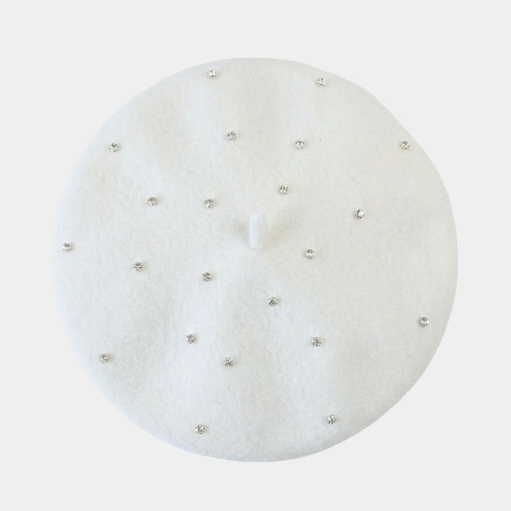 Béret strass blanc en laine