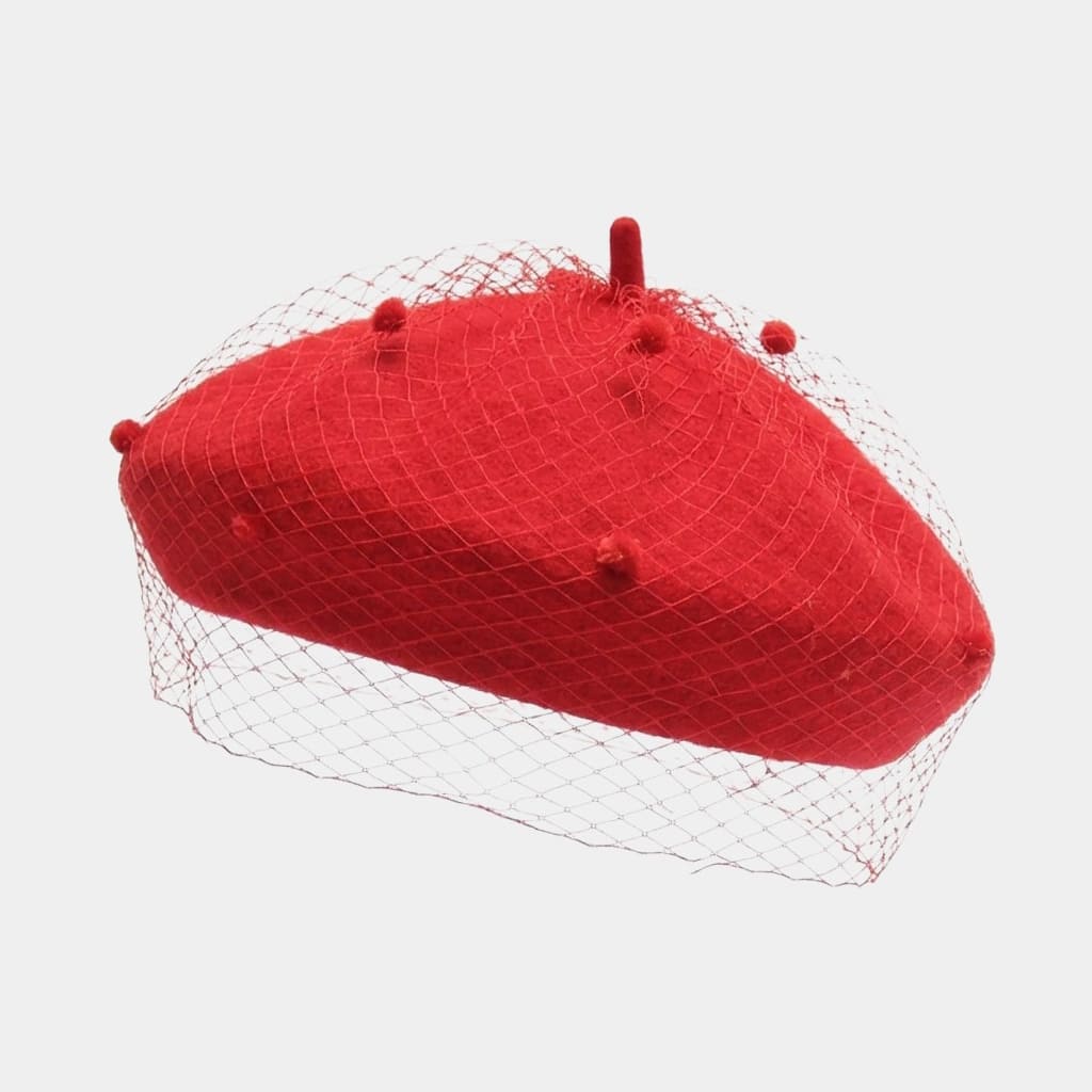 Béret voilette rouge en laine