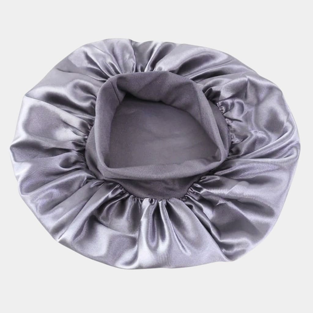 Bonnet de nuit en satin gris avec bandeau