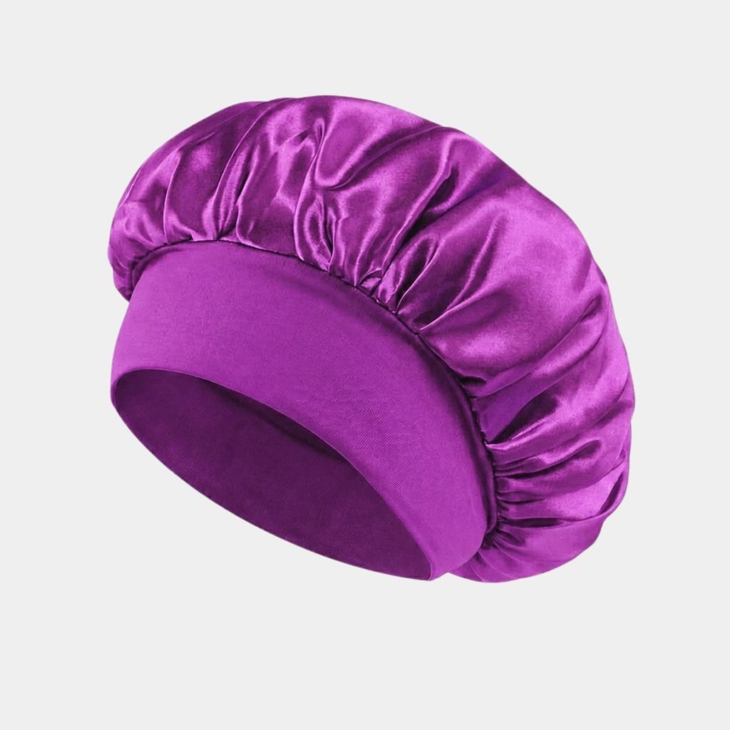 Bonnet de nuit en satin violet avec bandeau