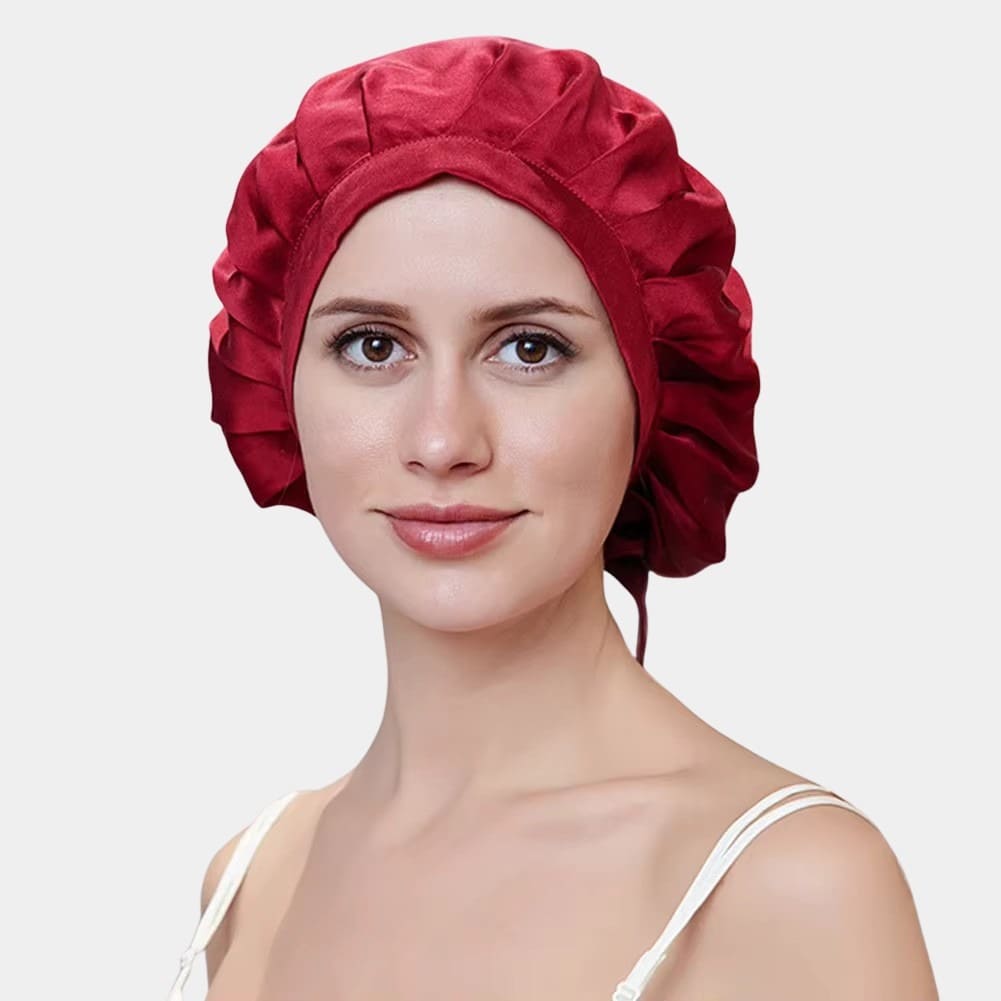 Bonnet de nuit en soie rouge ajustable