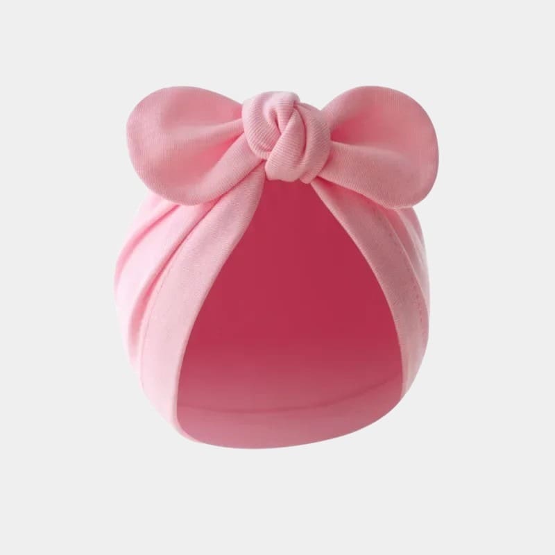 Bonnet turban bébé rose avec nœud