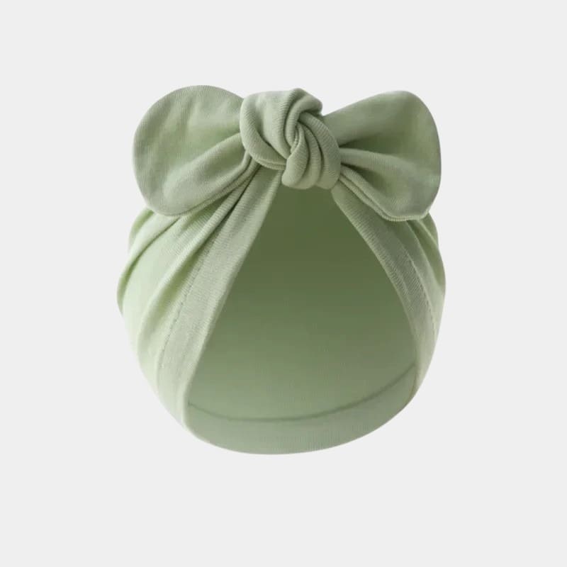 Bonnet turban bébé vert pastel avec nœud