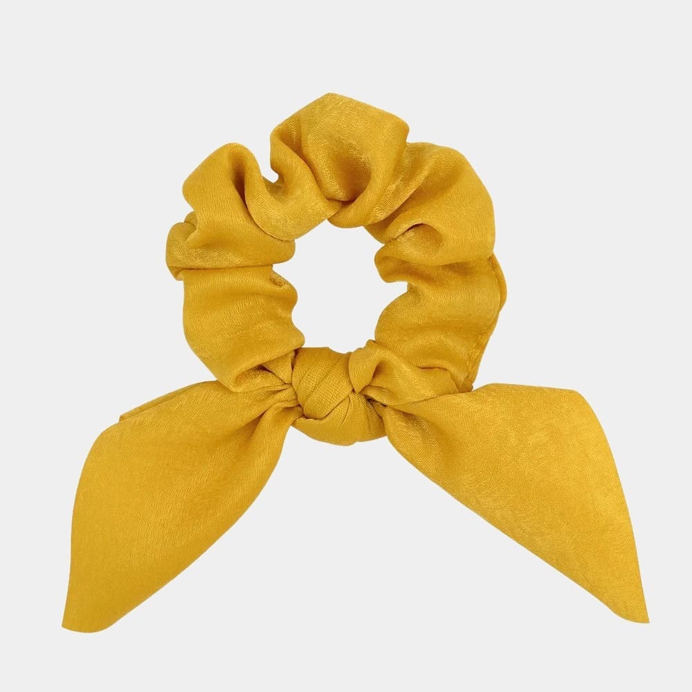 Chouchou foulard court jaune moutarde avec nœud