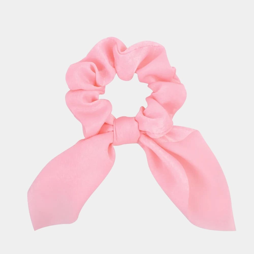 Chouchou foulard court rose avec nœud