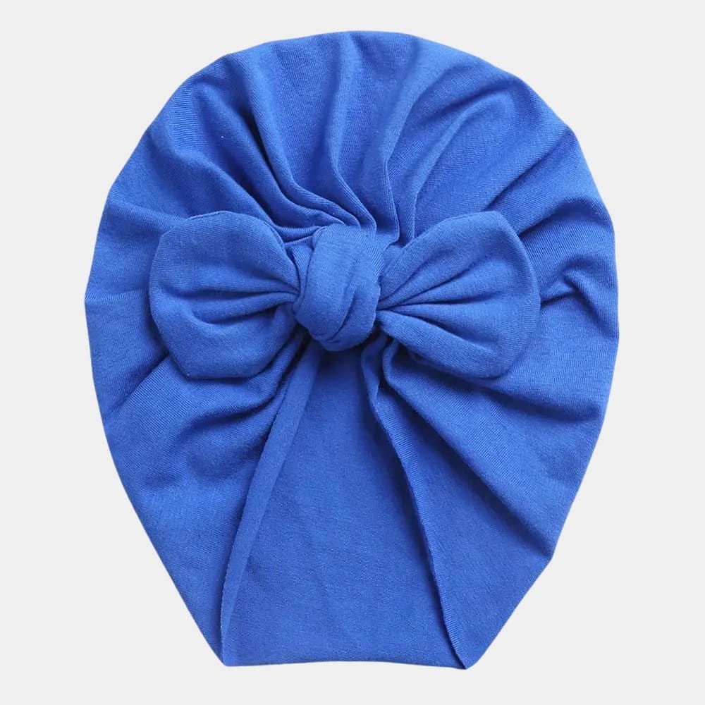 Turban bébé en coton bleu roi avec nœud papillon