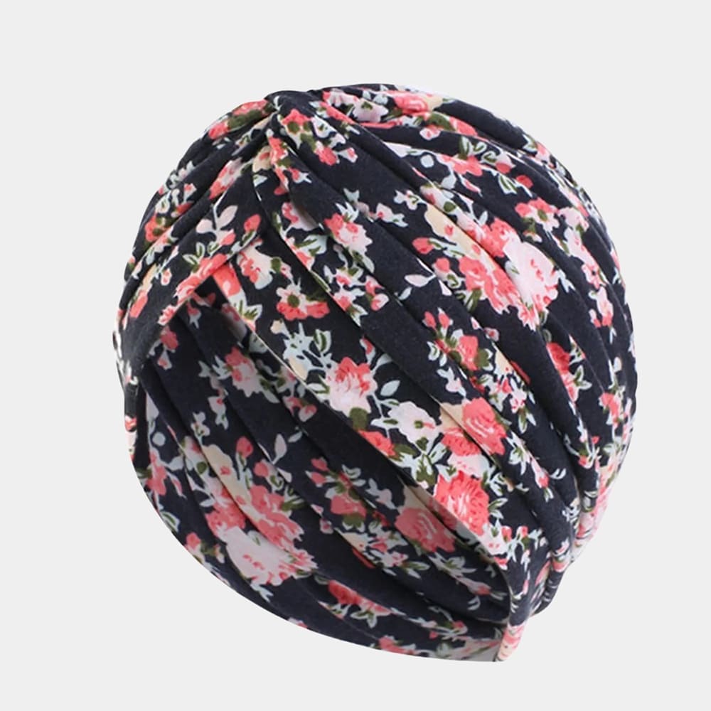 Turban noir à fleurs