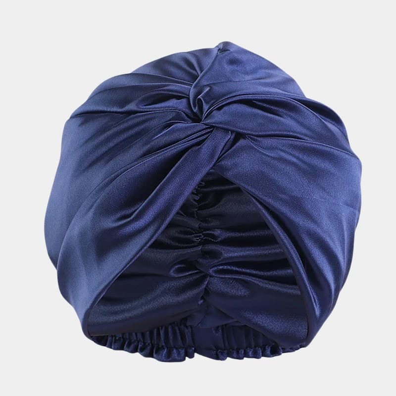 Turban en satin bleu foncé