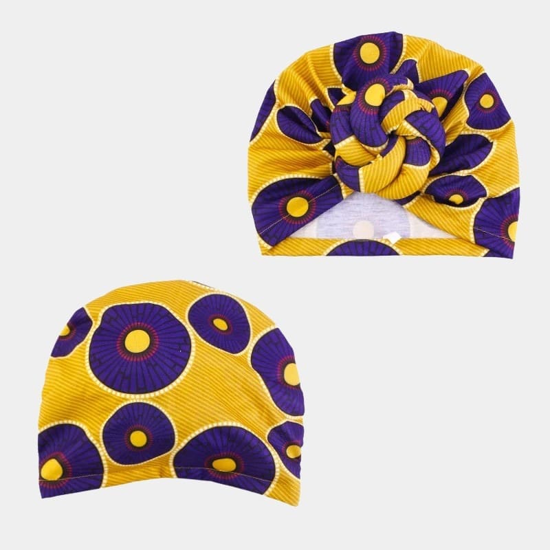 Turban wax violet et jaune avec grand nœud